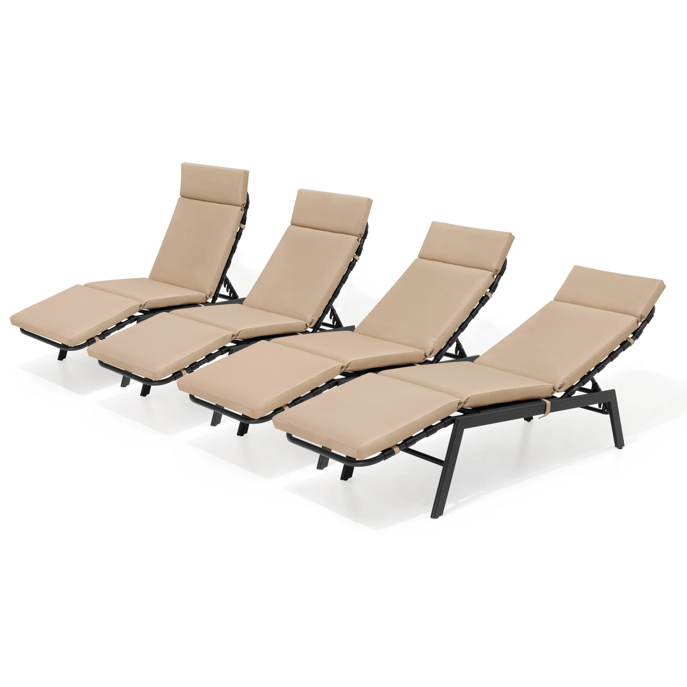 Outdoor Cushioned Chaise Lounge Chairs (Set of 4), Adjustable Reclining Sun Lounger