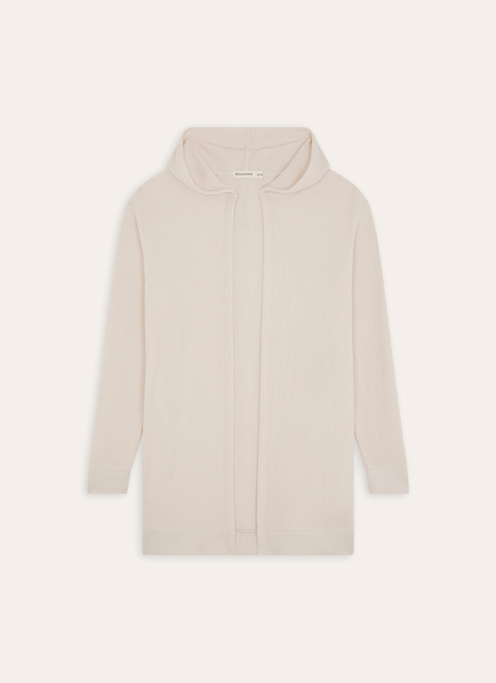 GILET LONG à CAPUCHE EN MAILLE NID D'ABEILLE ECRU