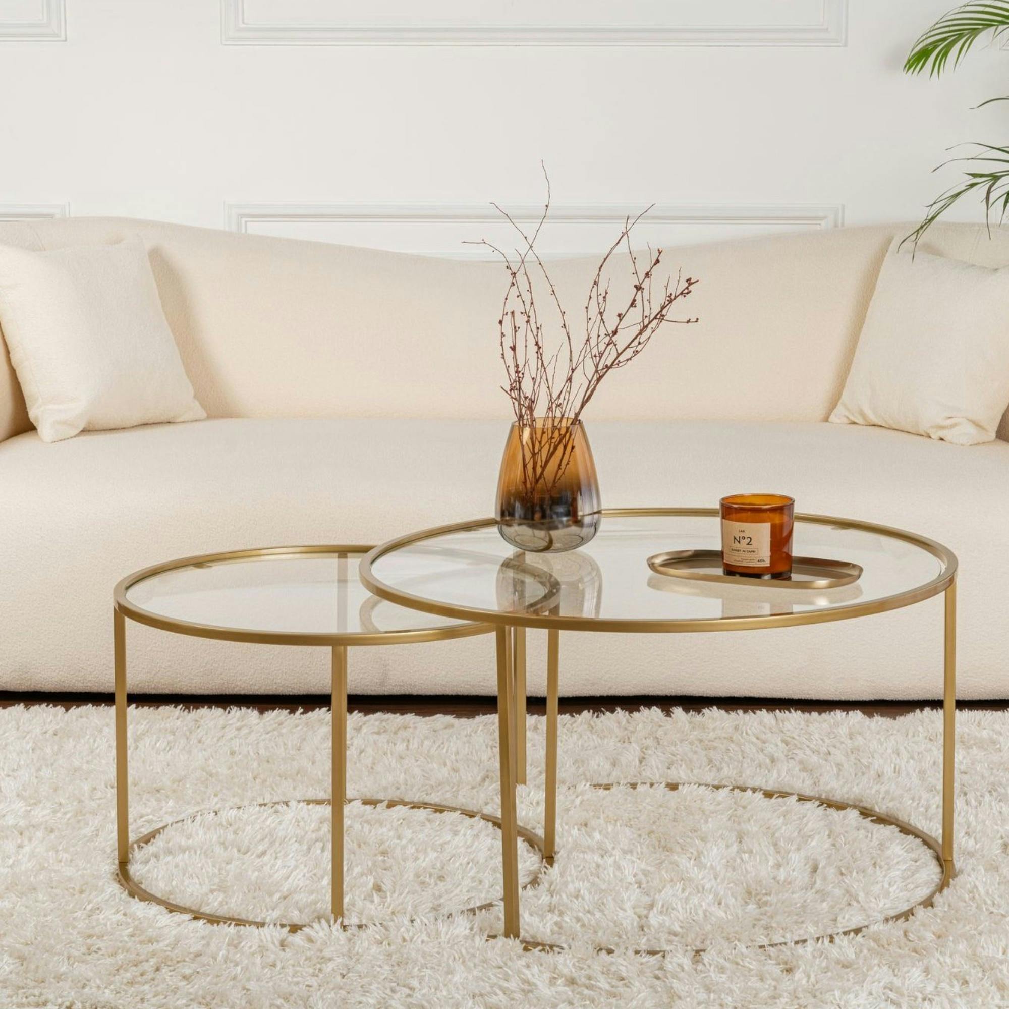 Table gigogne en verre - cadre doré (lot de 2) ⌀80 cm TULUM