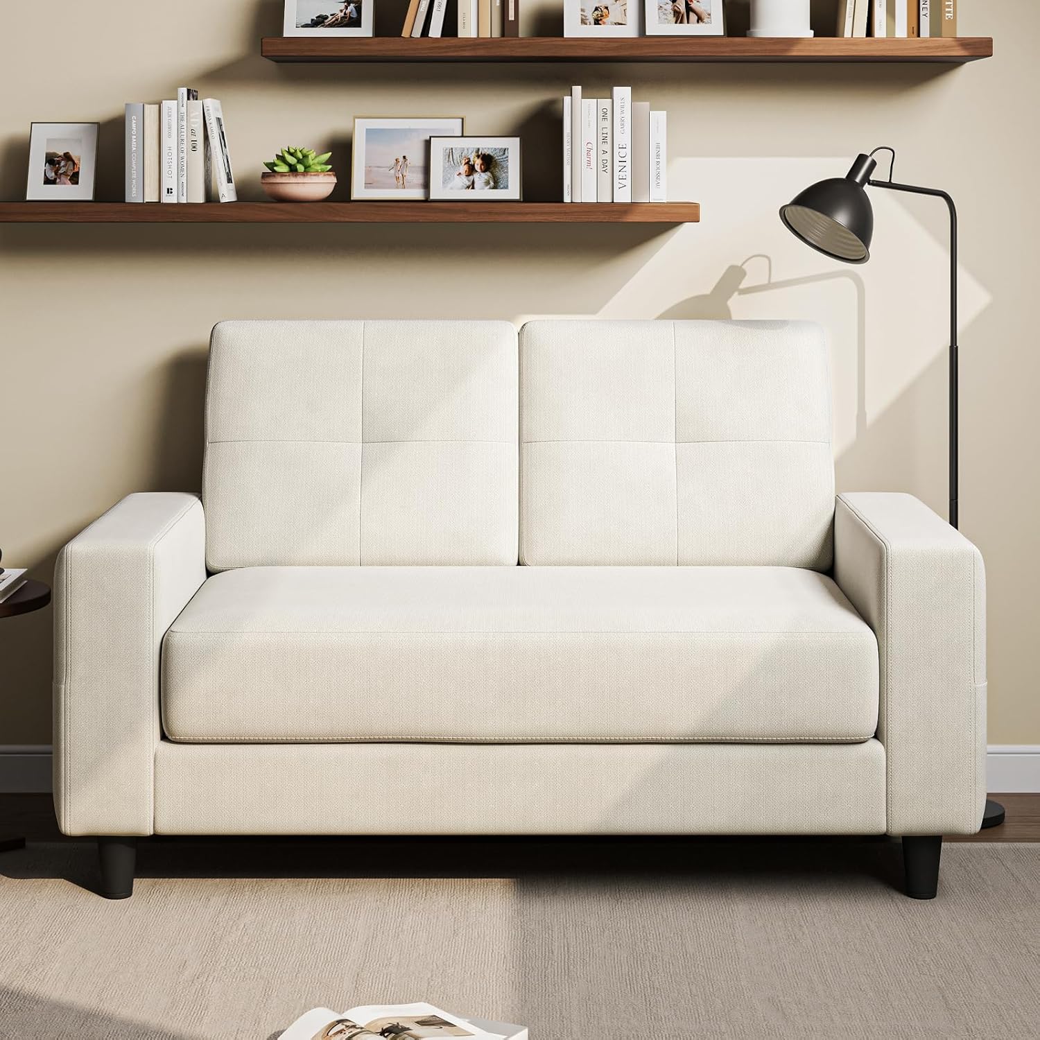 Loveseat Sofa丨53 inch Love Seat Small Couch for Small Space 丨7.5” Thick Seat Cushion Sofas for Bedroom丨Chenille Mini Couch for Apartment Beige