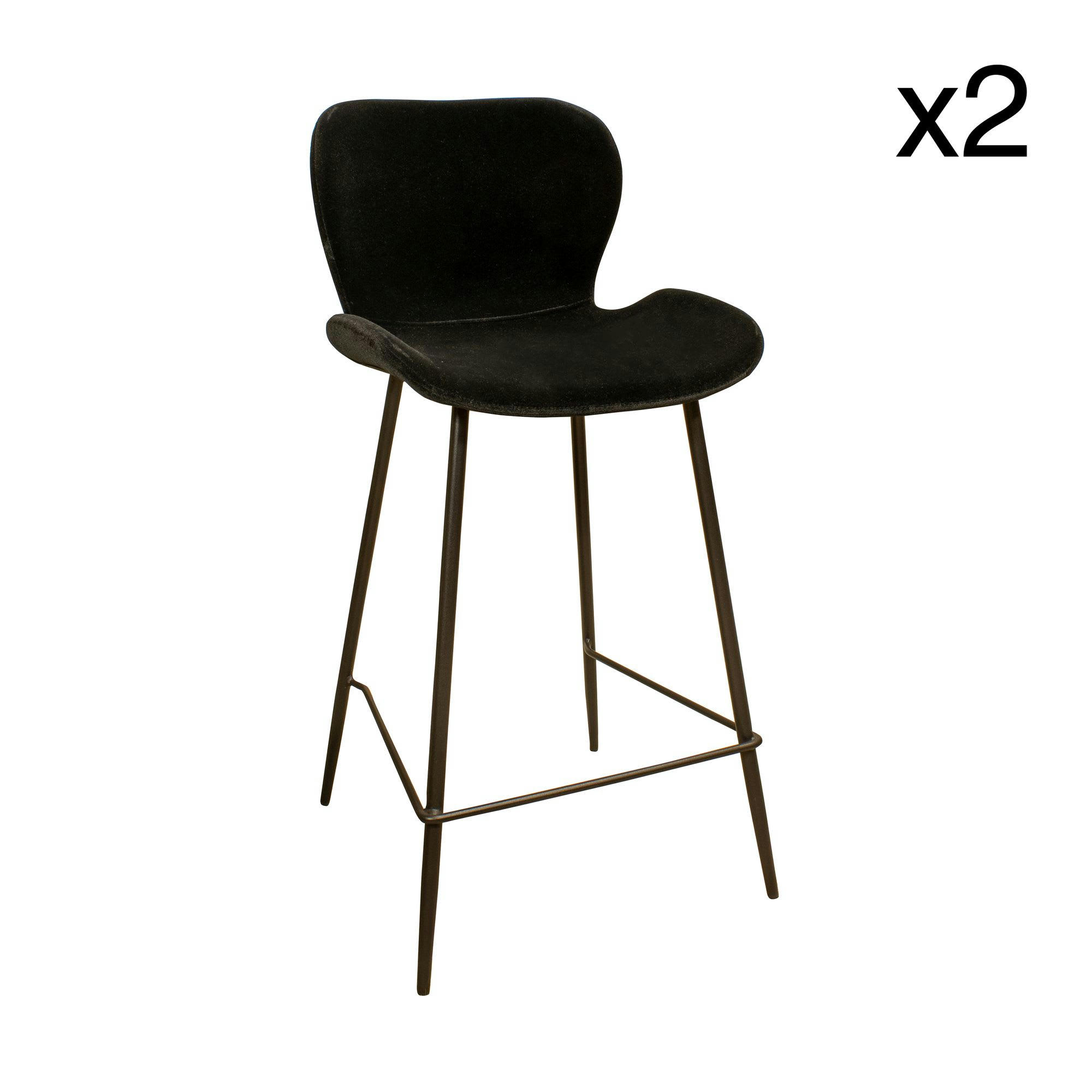 BARBARA - Lot de 2 chaises de bar en velours noir