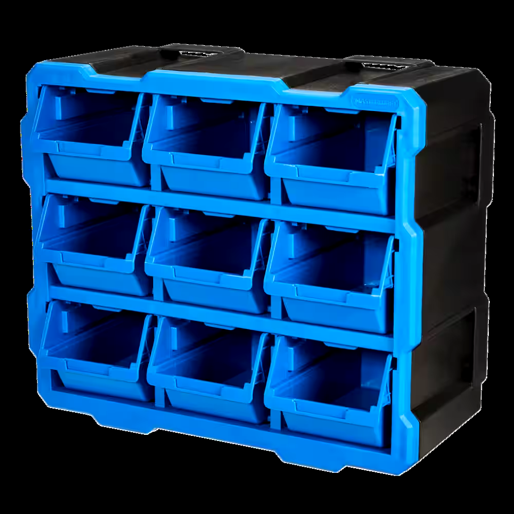 Mastercraft Raxx Stackable Wall-Mountable 9-Bin Parts Cabinet, 15x7x13-in