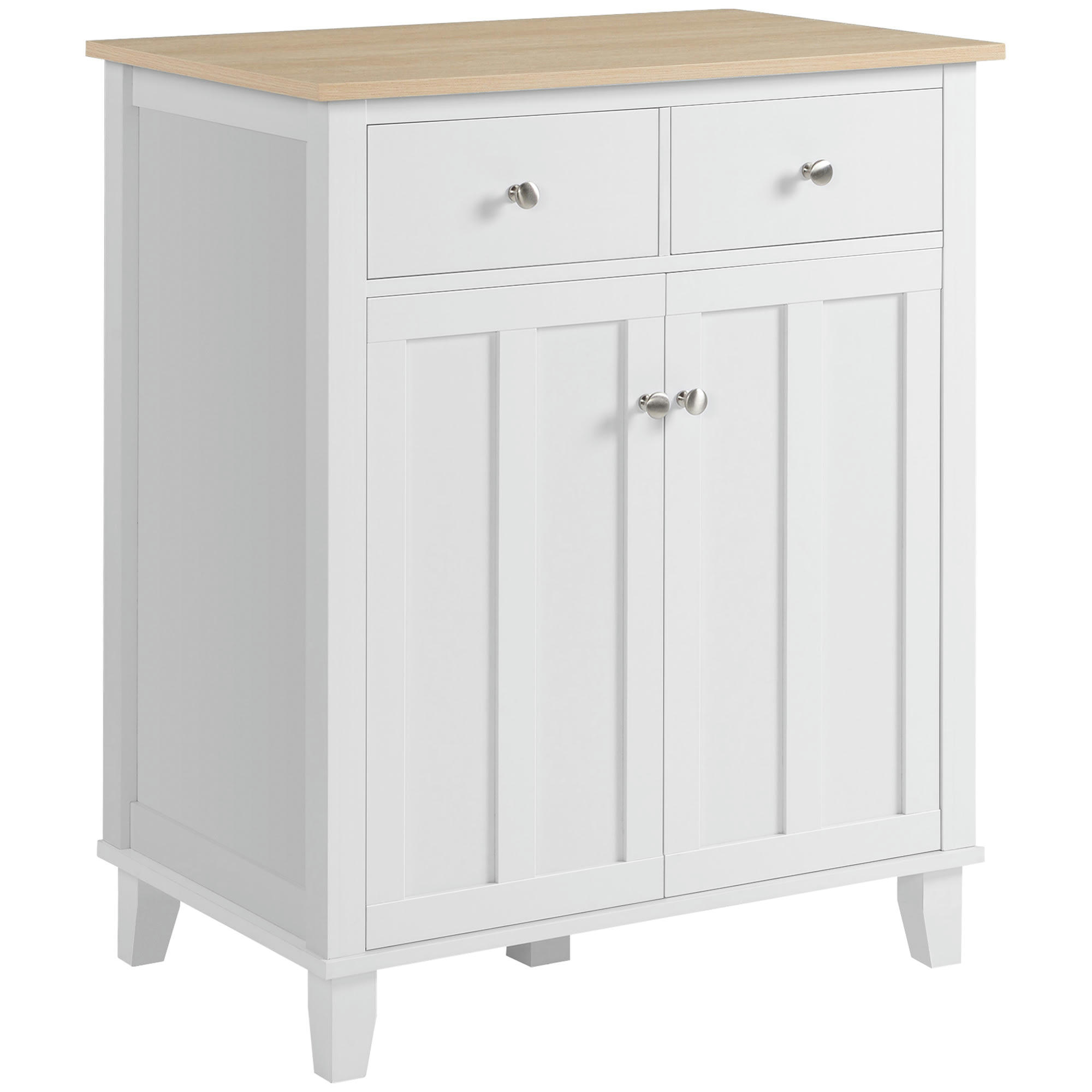 - Buffet 2 portes étagère 2 tiroirs panneaux blanc aspect bois clair