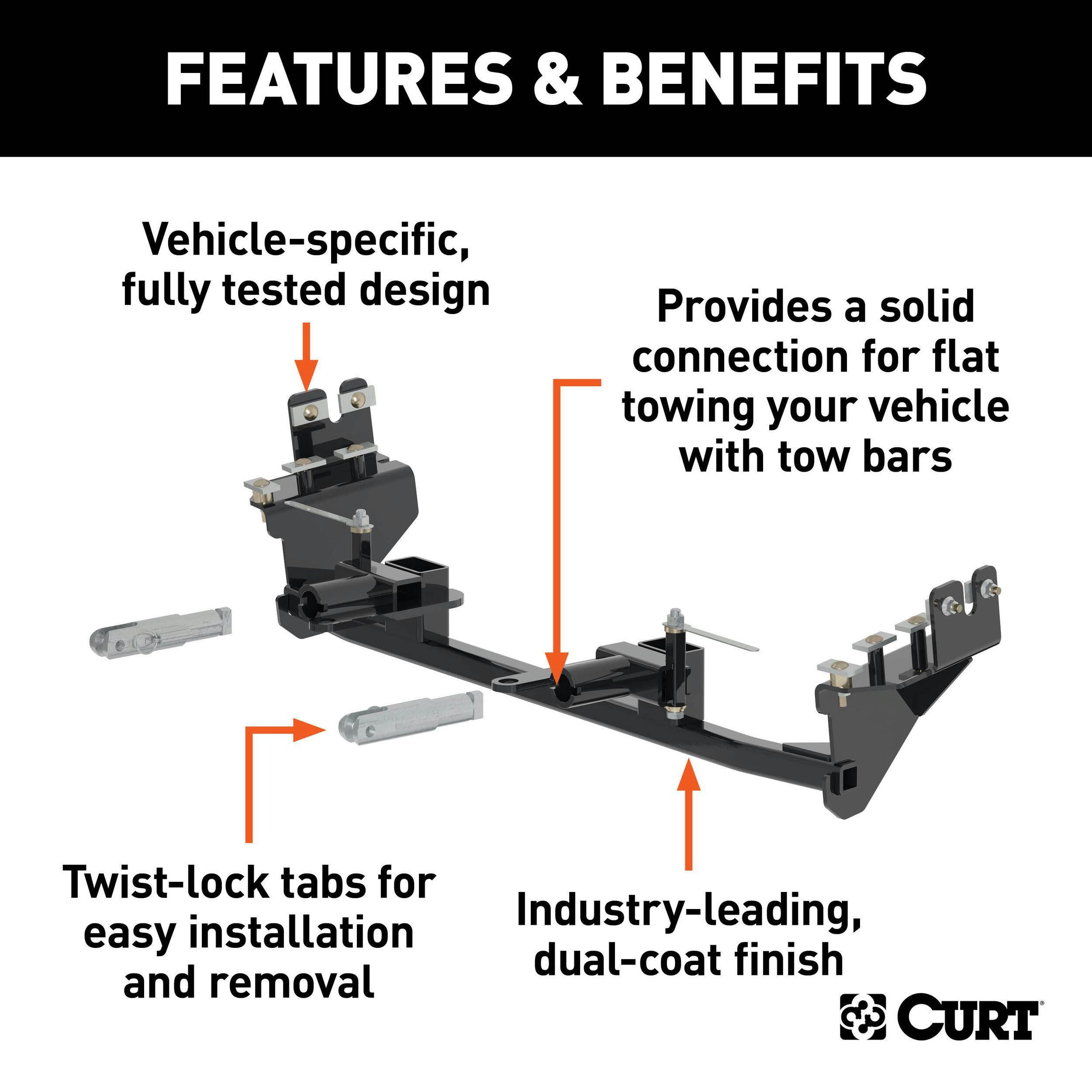 CURT 70135 Custom Tow Bar Base Plate Brackets for Dinghy Towing, Select Ford Flex