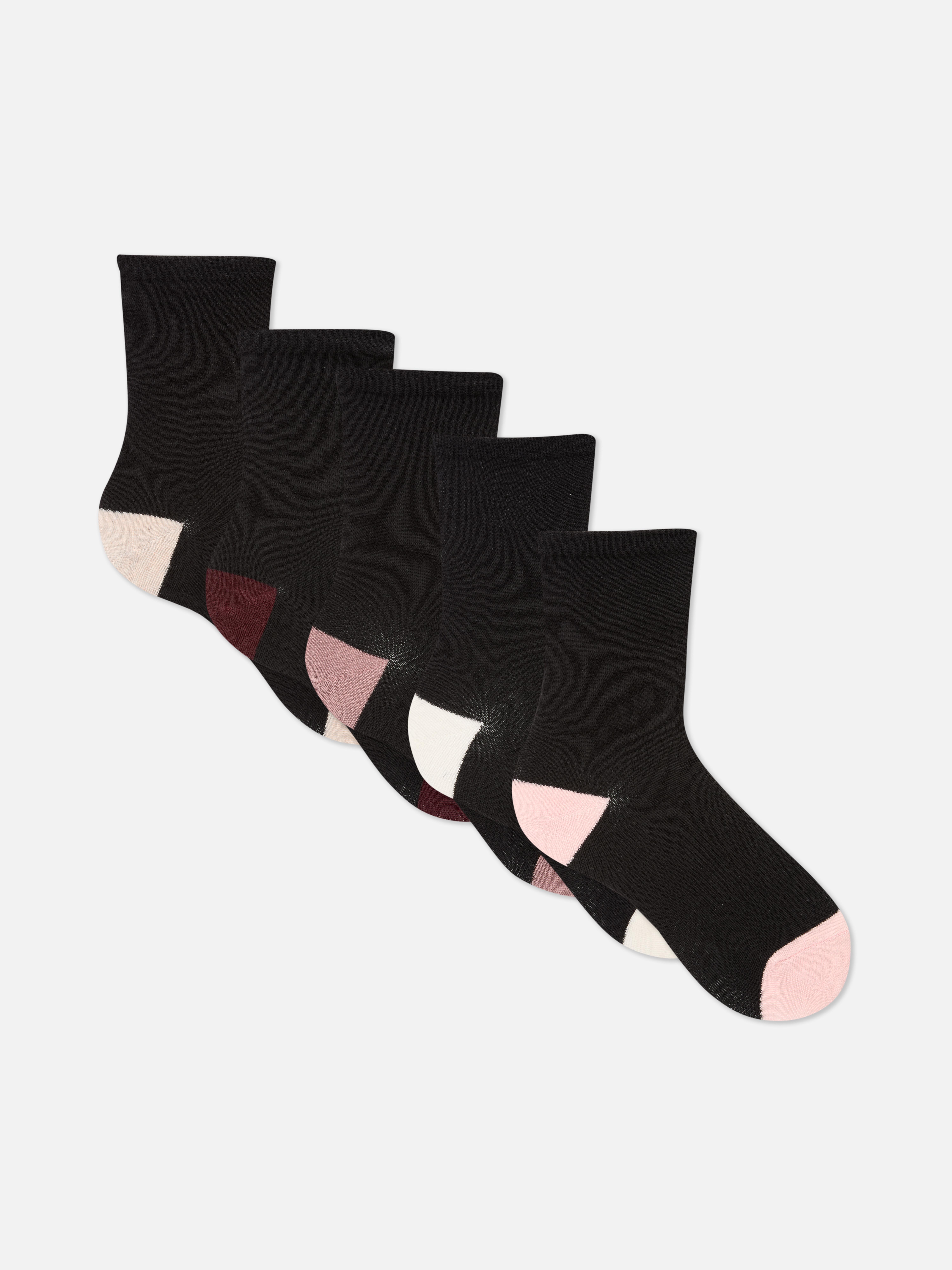 5pk Black Contrast Crew Socks