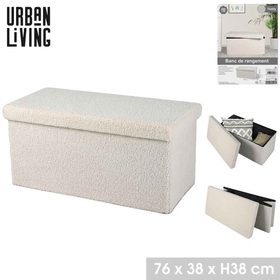 Urban Living poef/hocker/opbergbox - creme wit - 76 x 38 x 38 cm