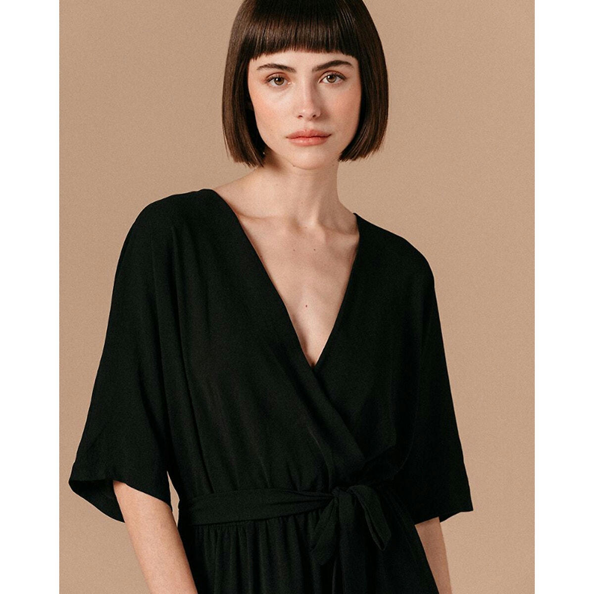 Robe longue Laura col croisé manches kimono