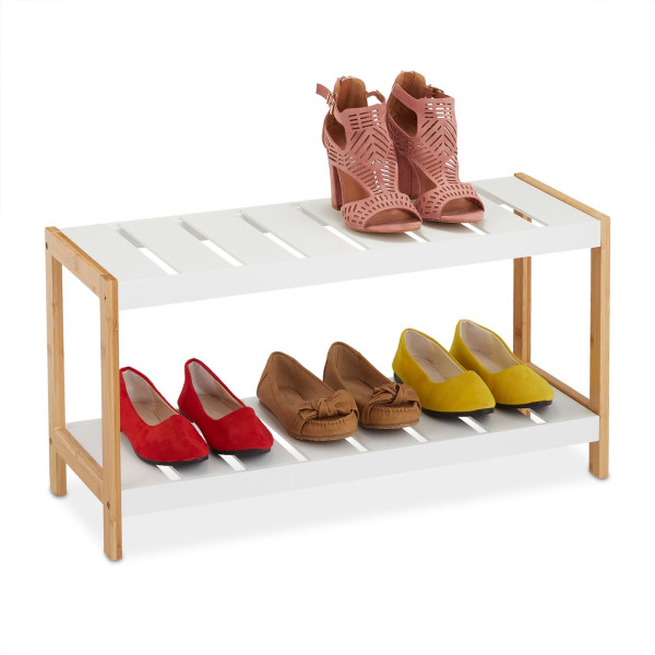 SZAFKA NA BUTY Giselda bambusowa biała 70x26x36cm MDF BAMBUS