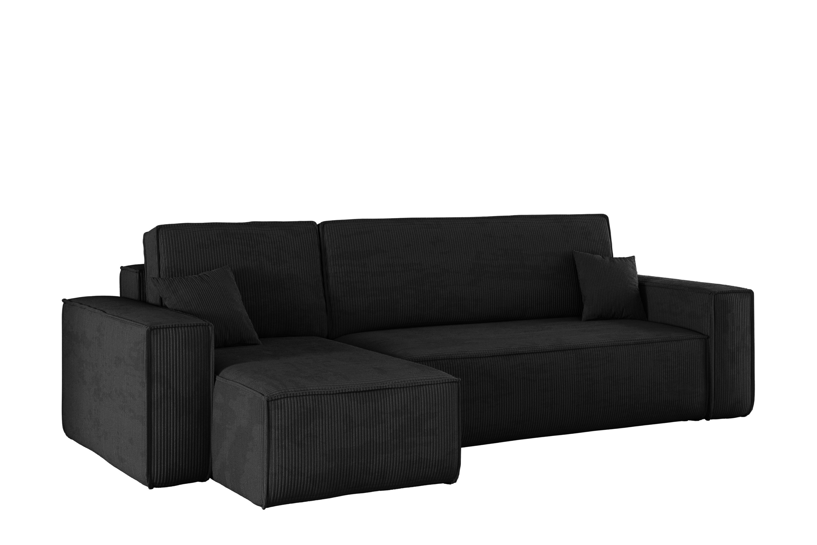 Sofa w kształcie L BEST narożnik, tkanina Poso, Czarny Lewostronny