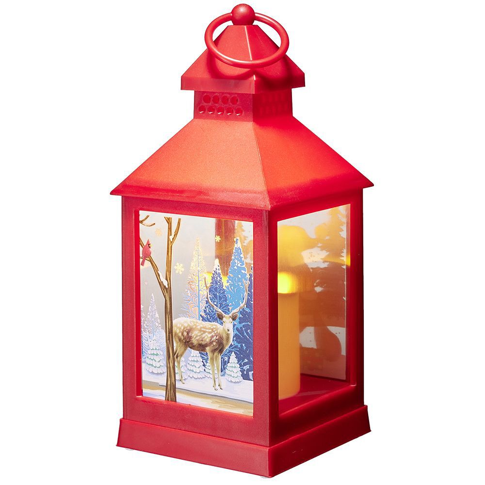 Lanterne de No&euml;l rouge lumineuse à led blanc chaud H24,5 cm