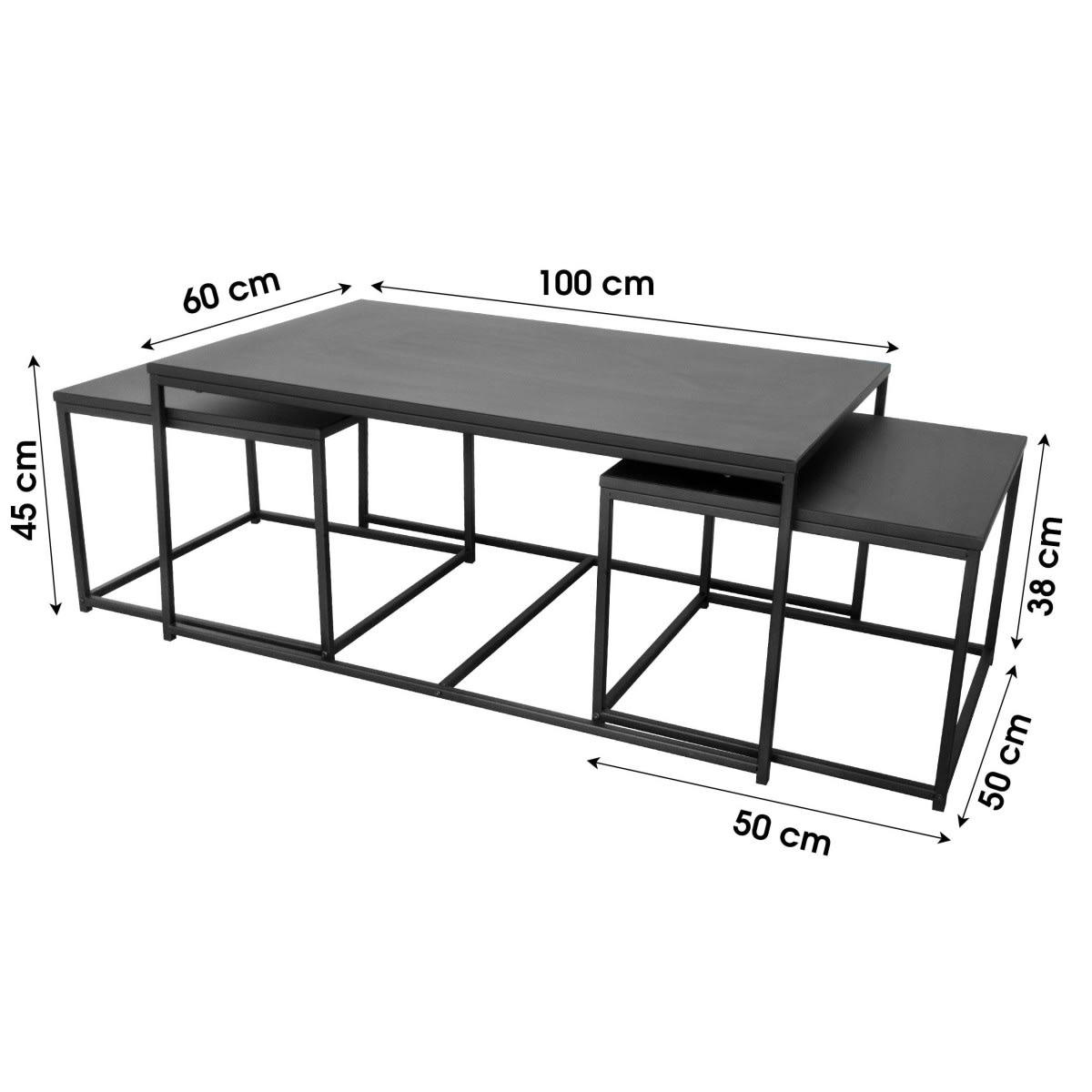 GIGOGNES - Set de 3 tables basses gigognes métal noir