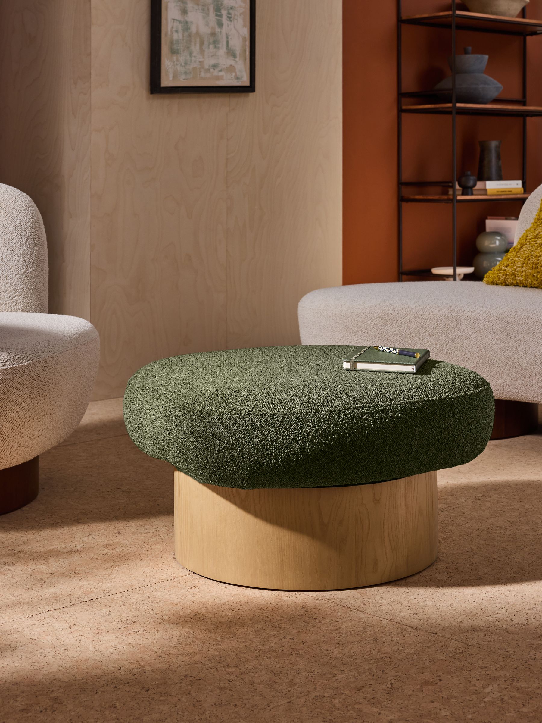 Novara Storage Footstool in Green Pax Boucle