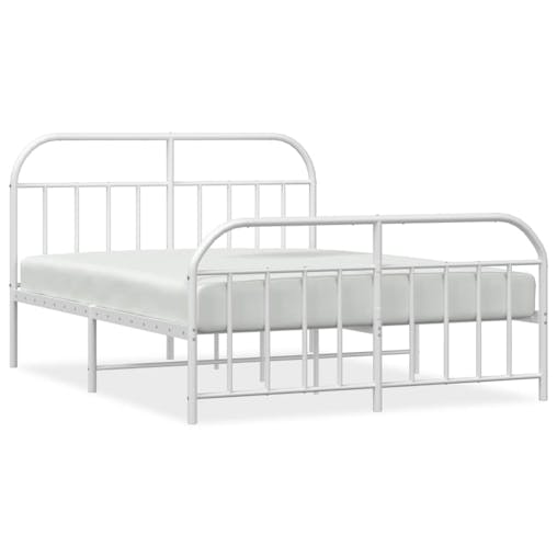 NNEVL Metal Bed Frame with Headboard and Footboard White 153x203 cm Queen
