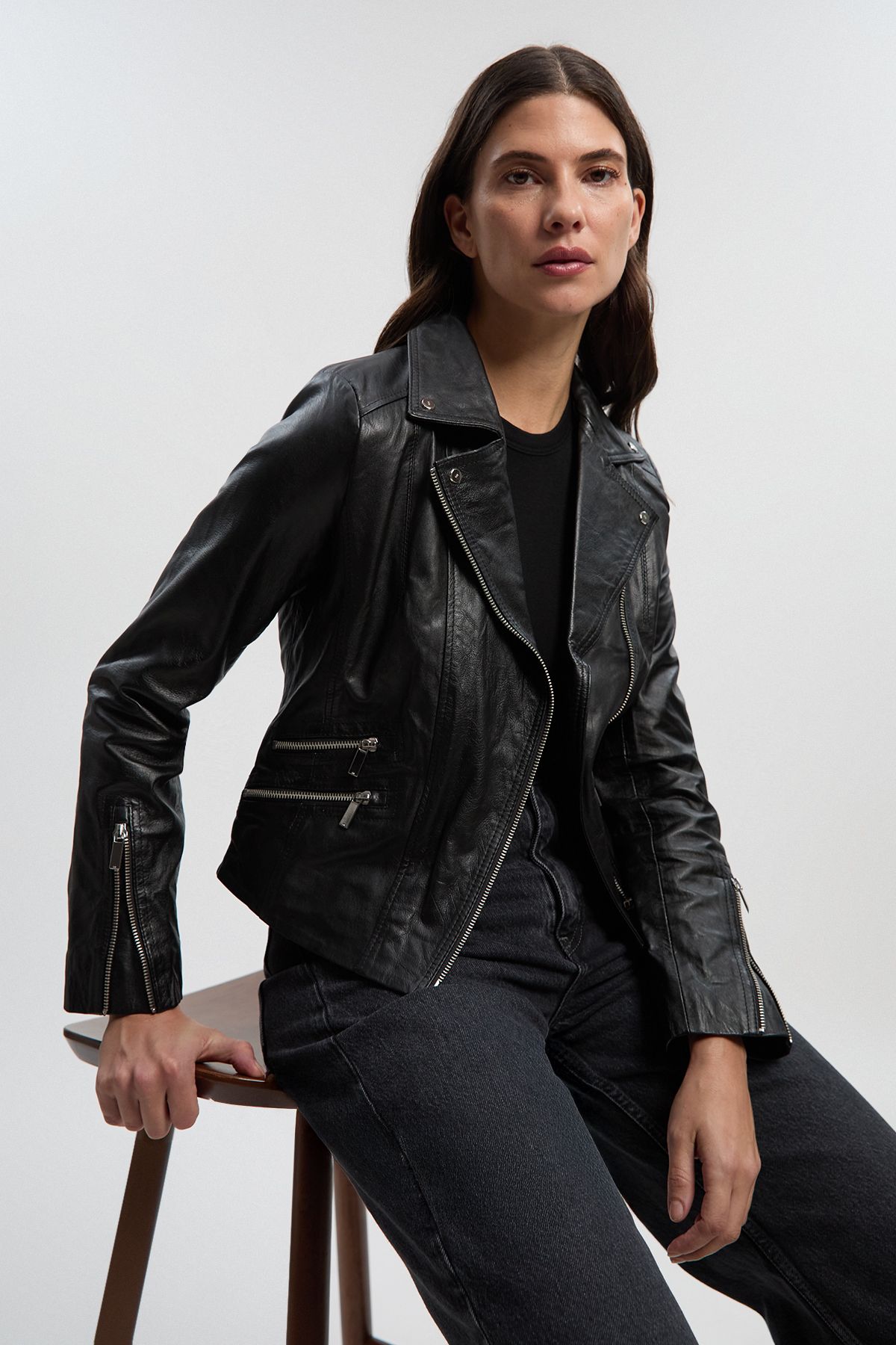KarenMillen Leather Signature Biker Jacket
