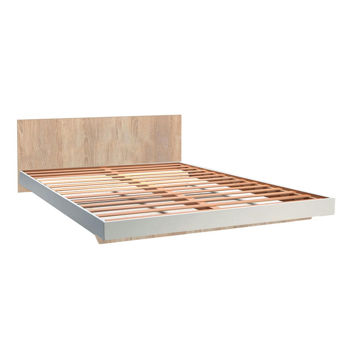 WAINE - Lit en 140 x 190 cm effet bois blanc/chêne