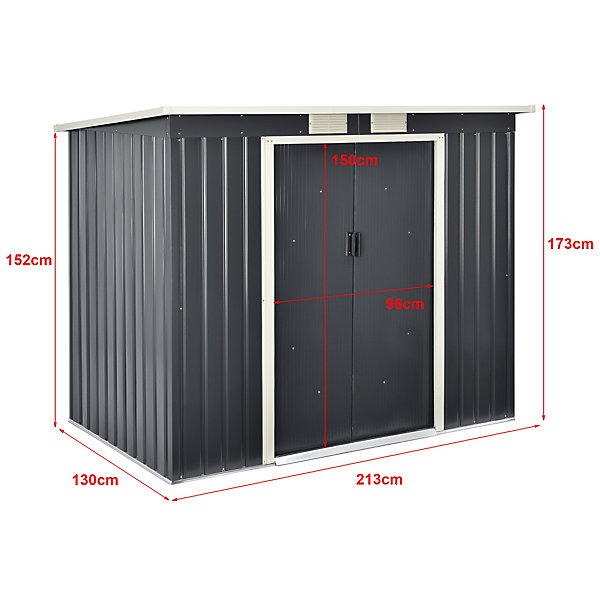 Abri de Jardin 213x130x173 cm Toit en Appentis Tôles en Acier Galvanisées Gris Foncé en.casa