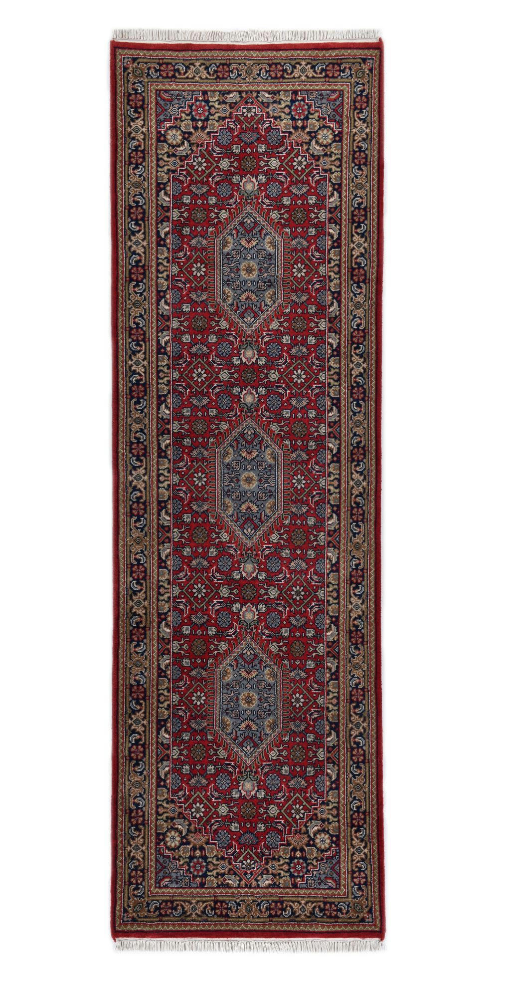 BENARES - Tapis d'orient classique noué main en laine rouge 080x200 cm
