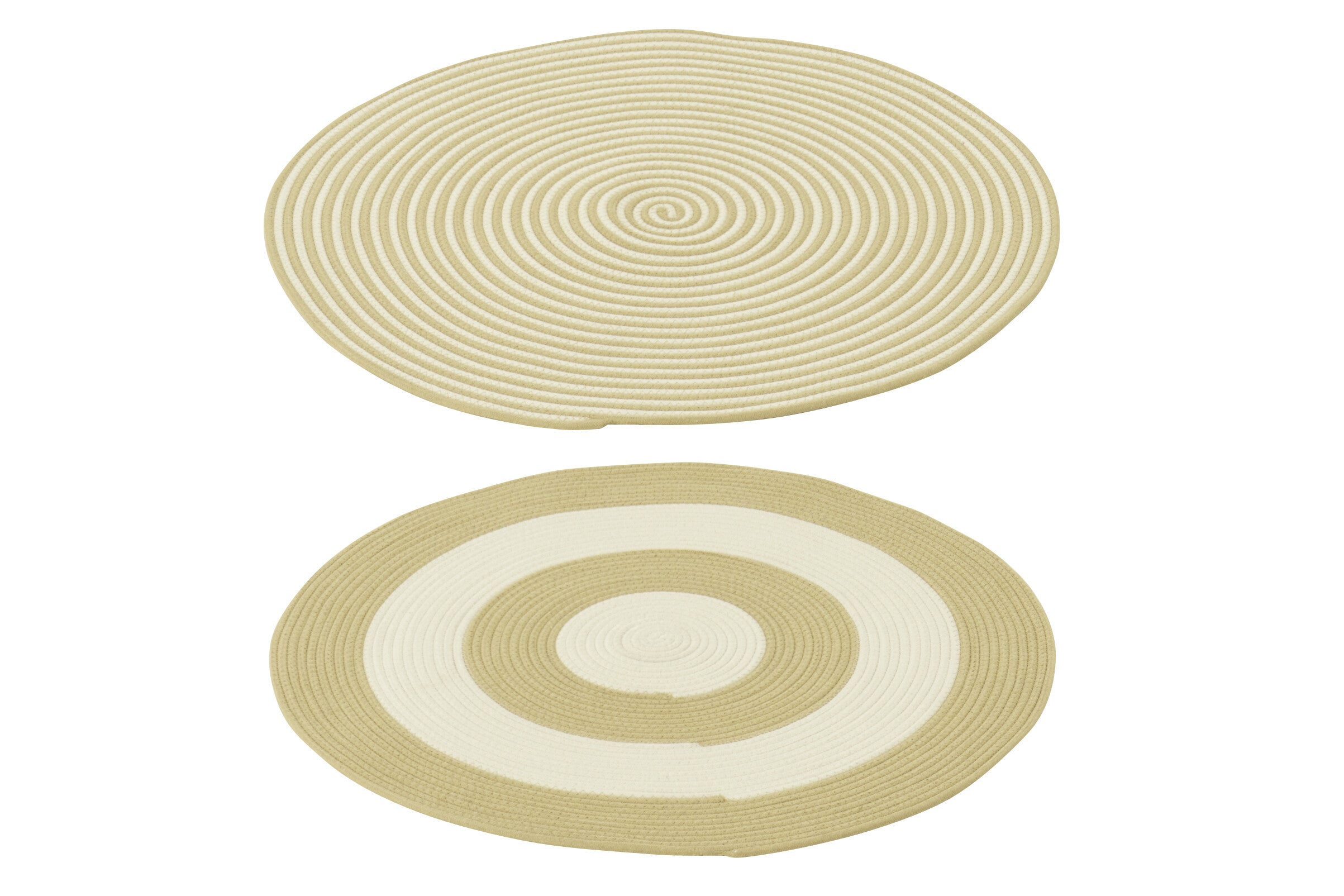J-Line vloerkleed Rond Gestreept - polyester - naturel/wit - set van 2