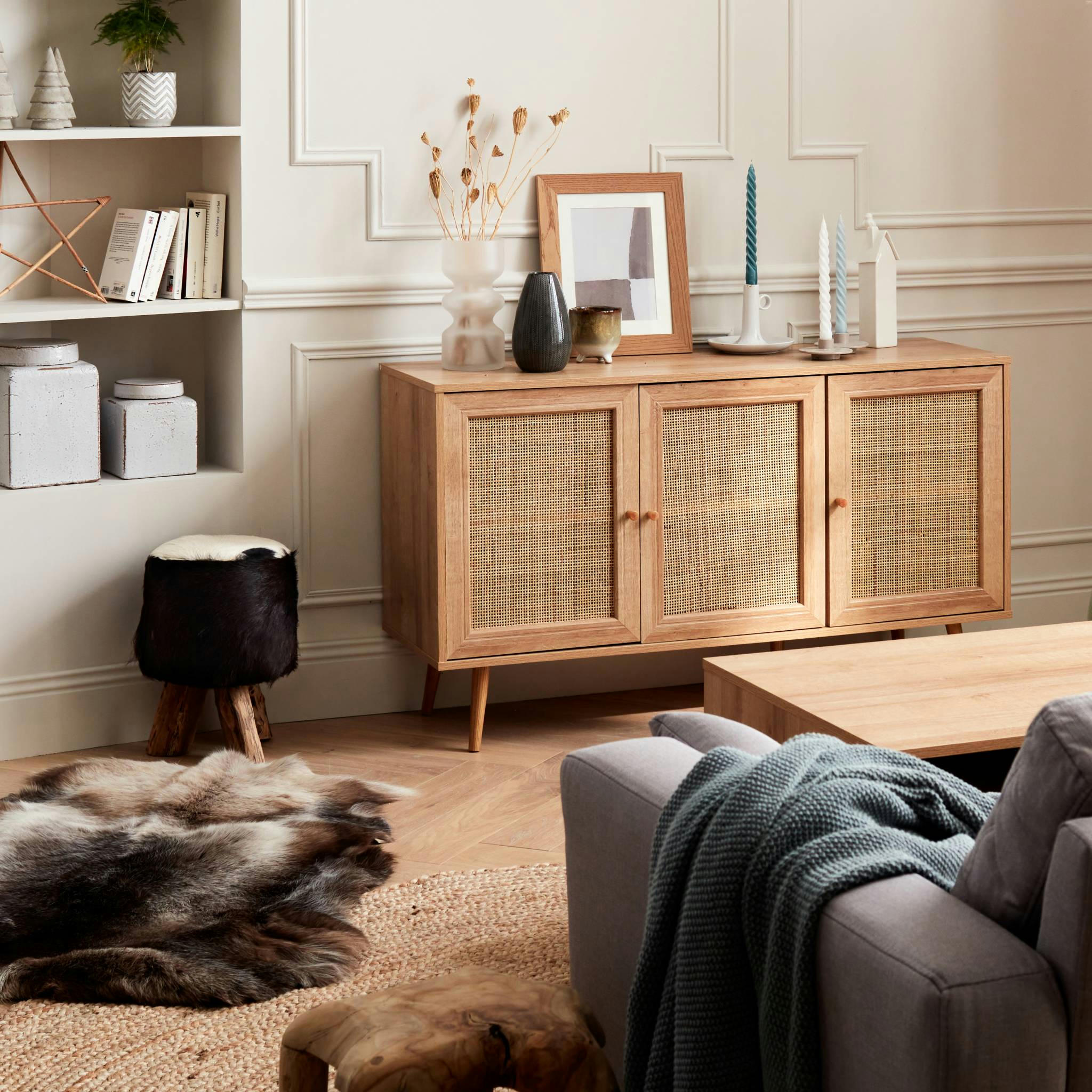 BOHÈME - Buffet de rangement en cannage 120x39x70cm