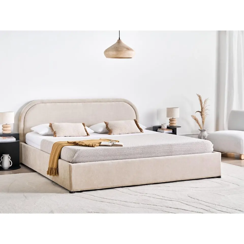 QUILLIEN - Bed opbergruimte - Lichtbeige - 180 x 200 cm - Polyester