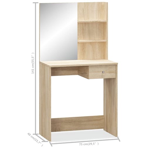NNEVL Dressing Table Chipboard 75x40x141 cm Oak