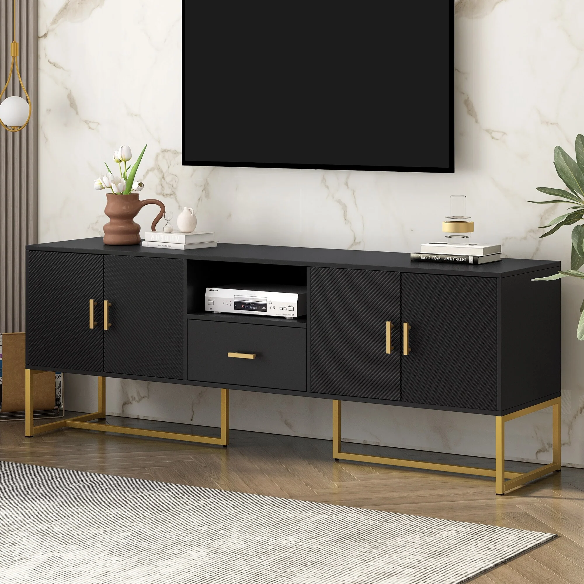 68.9-Inch Modern TV Stand with Storage, Metal Legs, and Anti-Tip Safety for TVs up to 70 Inches