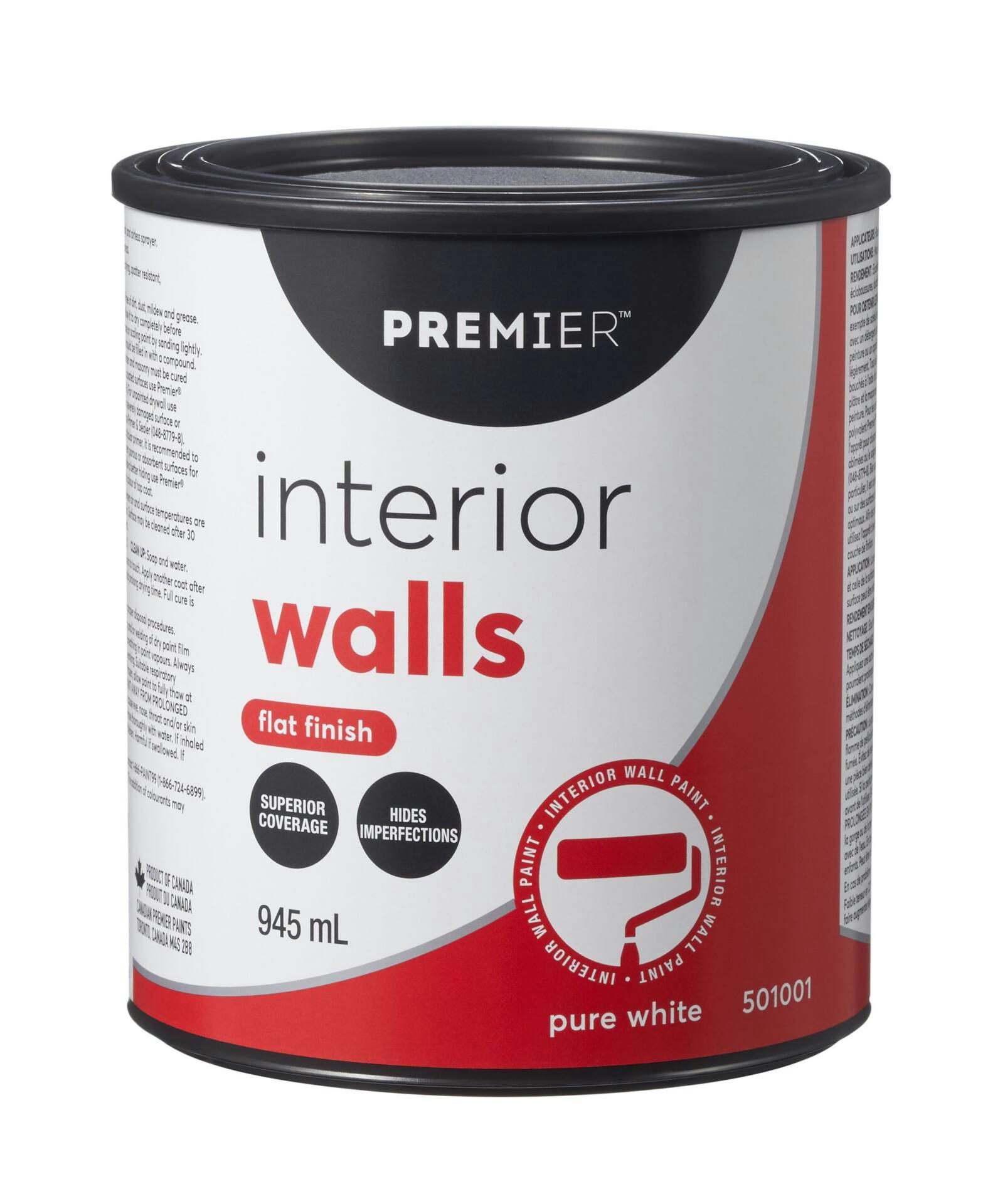 Premier Interior Walls Paint, Superior Coverage, Flat, Quart