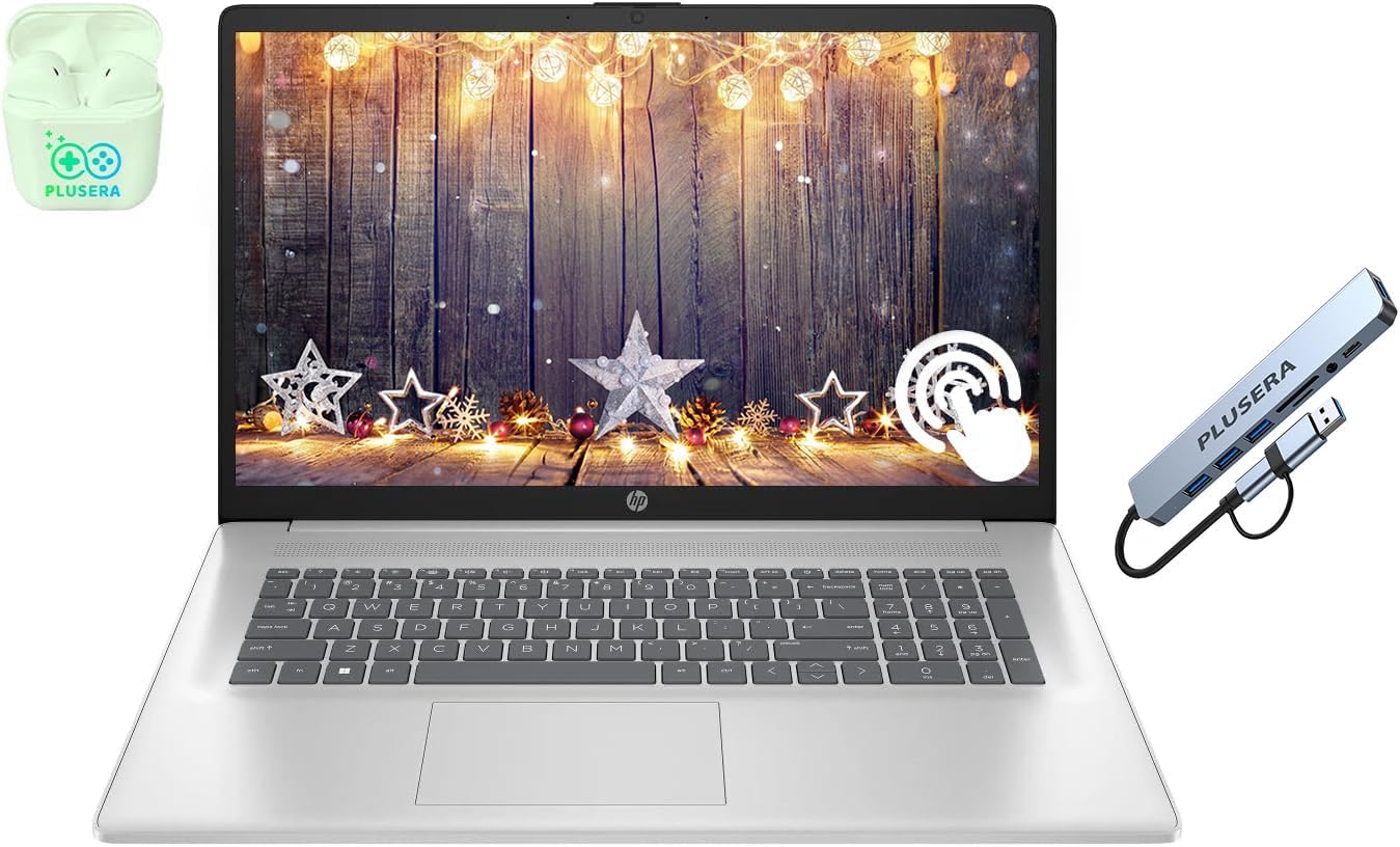 HP 17.3 Touchscreen Laptop Computer  64GB RAM 2.5TB Storage (2TB SSD+512GB Docking Station Set)  6-Cores AMD Ryzen 5  Windows 11  PLUSERA Earphones