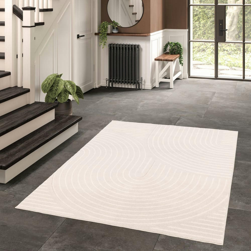 NORA - Tapis contemporain à motif géométrique ecru 160x230 cm