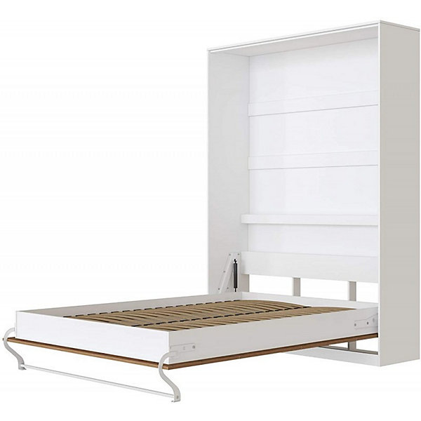 Armoire Lit escamotable Lit Mural Supérieur Vertical 120x200cm Blanc-Chêne Sauvage
