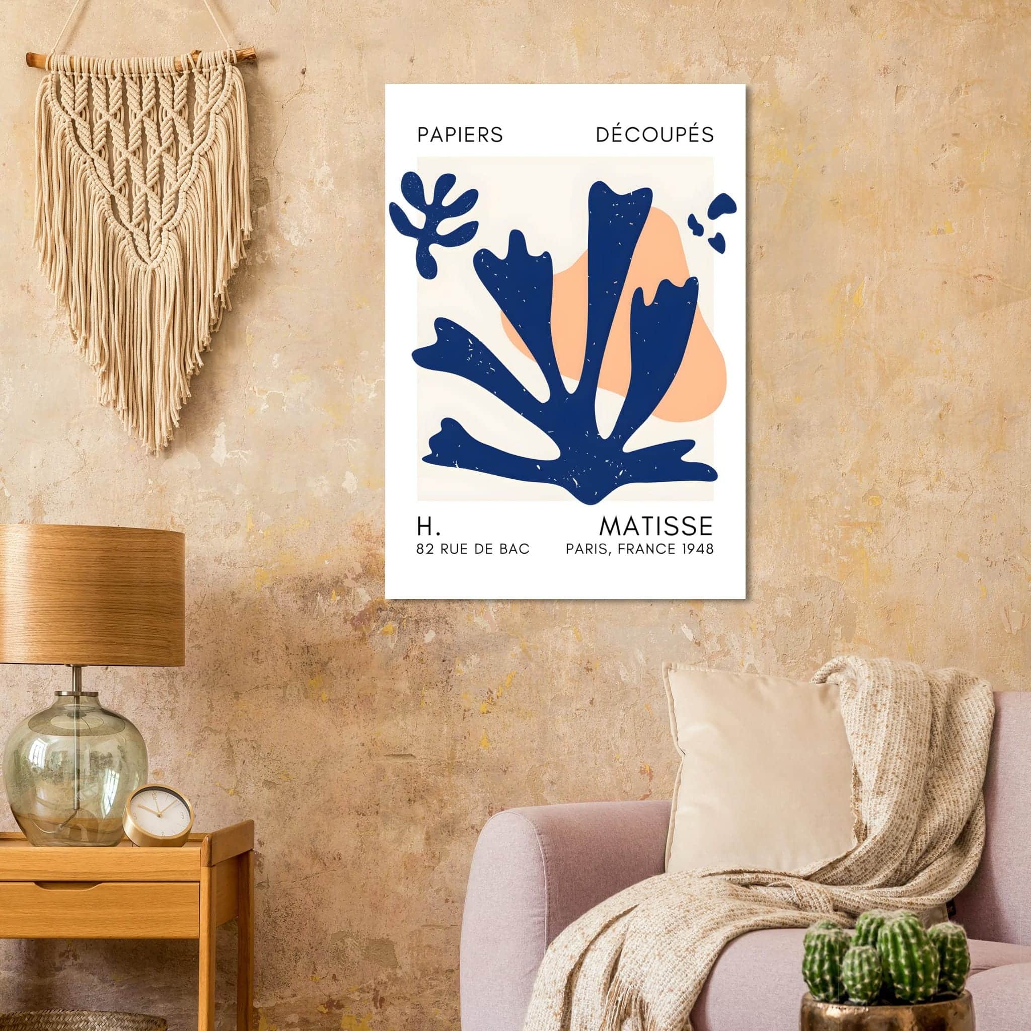 Artfulprints Poster Matisse – Abstract bloom navy blue II  - 70x100 cm - Blauw