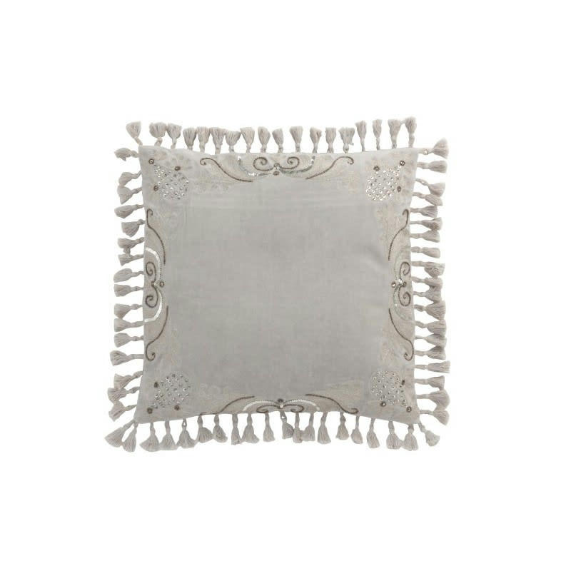 FLOCHES - Coussin Marocain bords floches velours gris 45x45