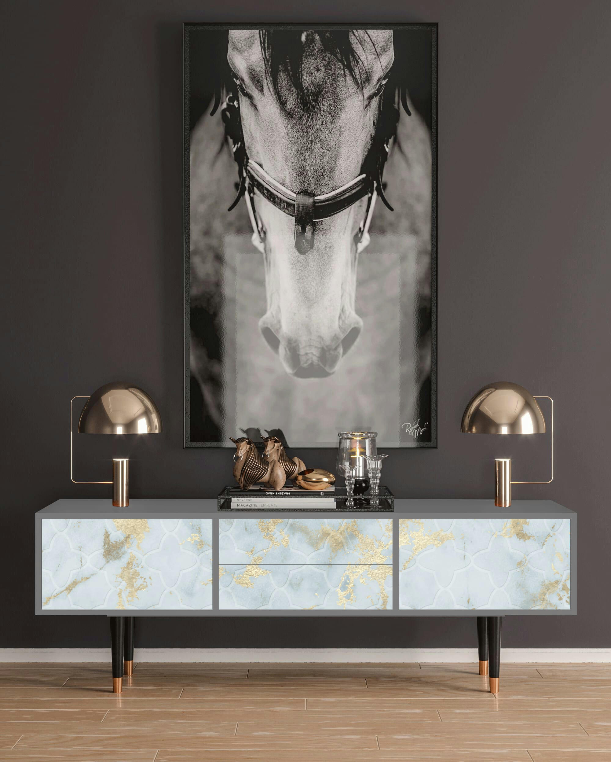 GOLDEN WAVES - Meuble TV  blanc clair 2 tiroirs et 2 portes L 170 cm