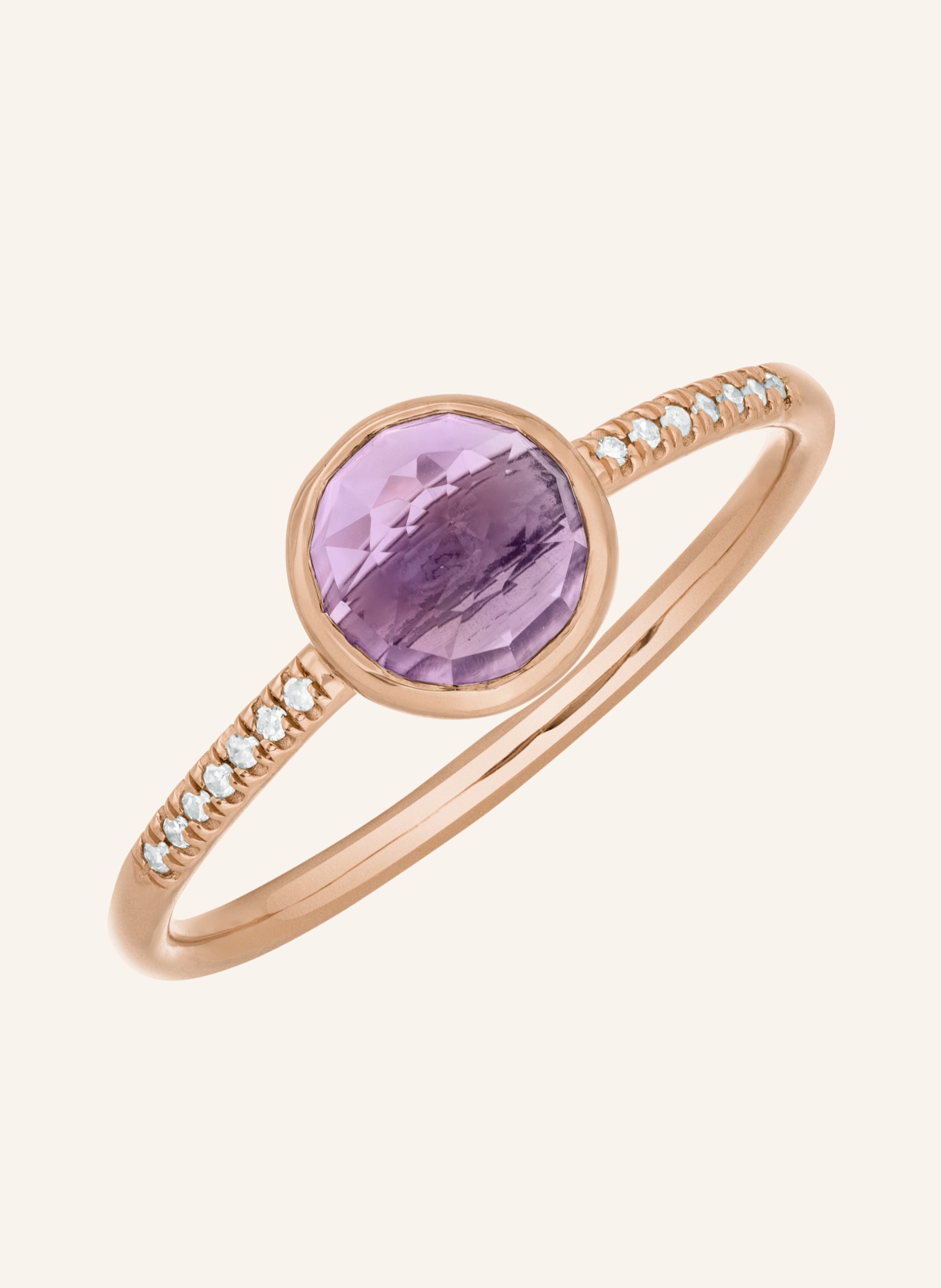 Leaf Ring AMETHYST aus 14 Karat Roségold mit Diamanten