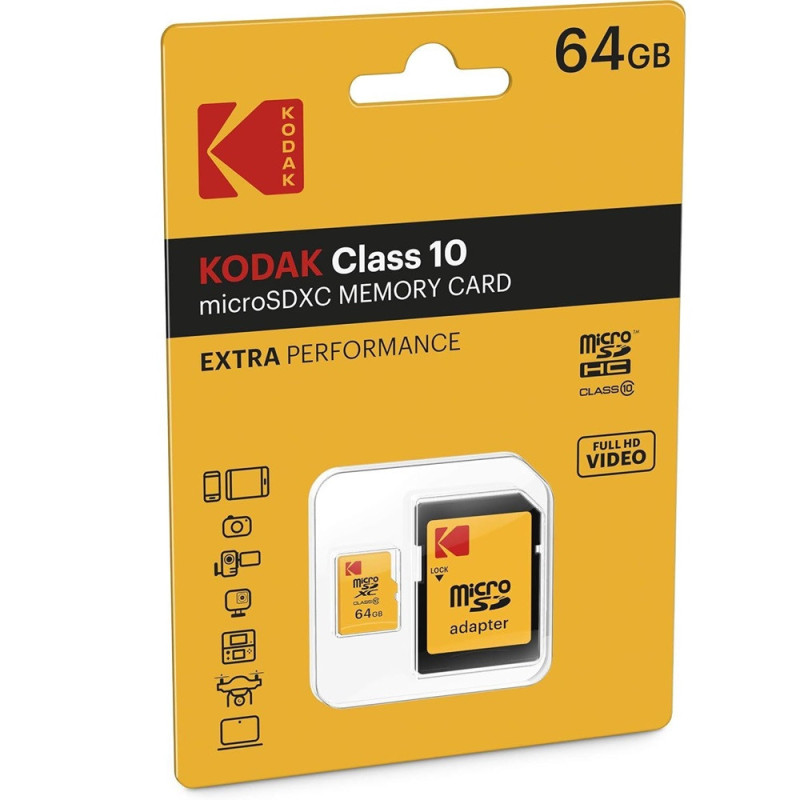 Carte micro SD Class 10 avec adaptateur 64 GB KODAK