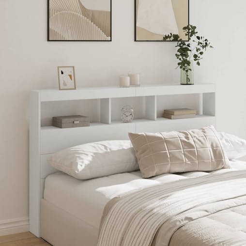 NNEVL Headboard Cabinet with LED White 160x17x102 cm