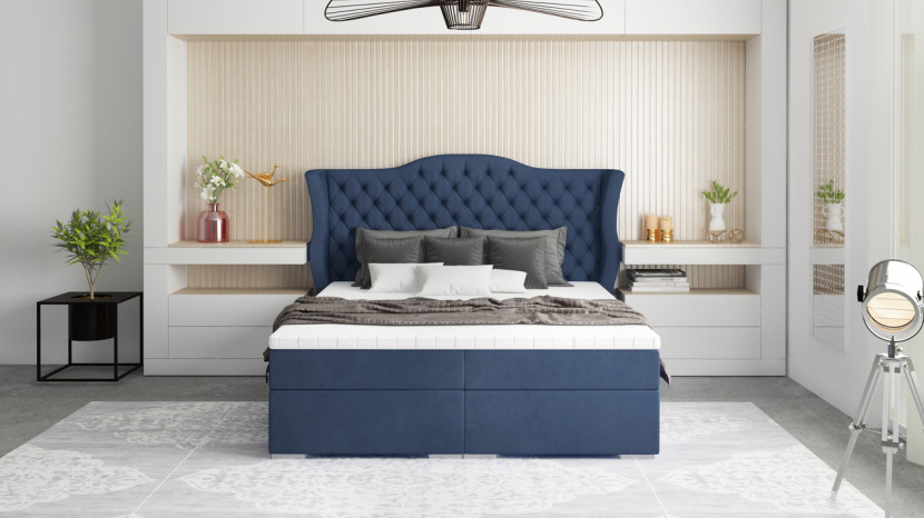 Ropez Montana 160x200 łóżko z topperem,pojemnikami granatowy