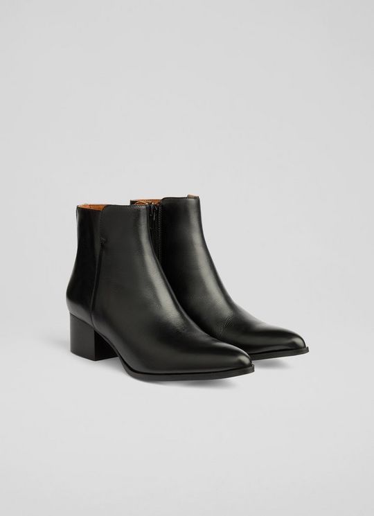 Cicilia Black Leather Ankle Boots