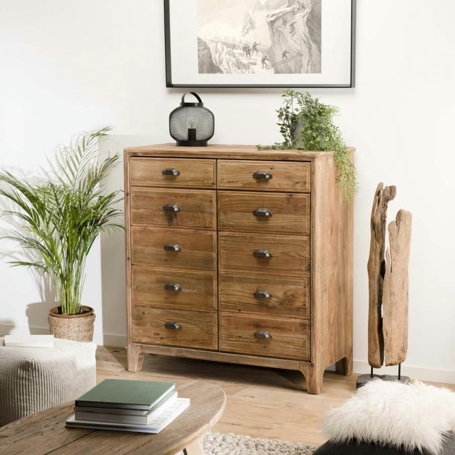 ANDRIAN - Meuble 2 tiroirs 2 portes avec faux tiroirs en pin recyclé