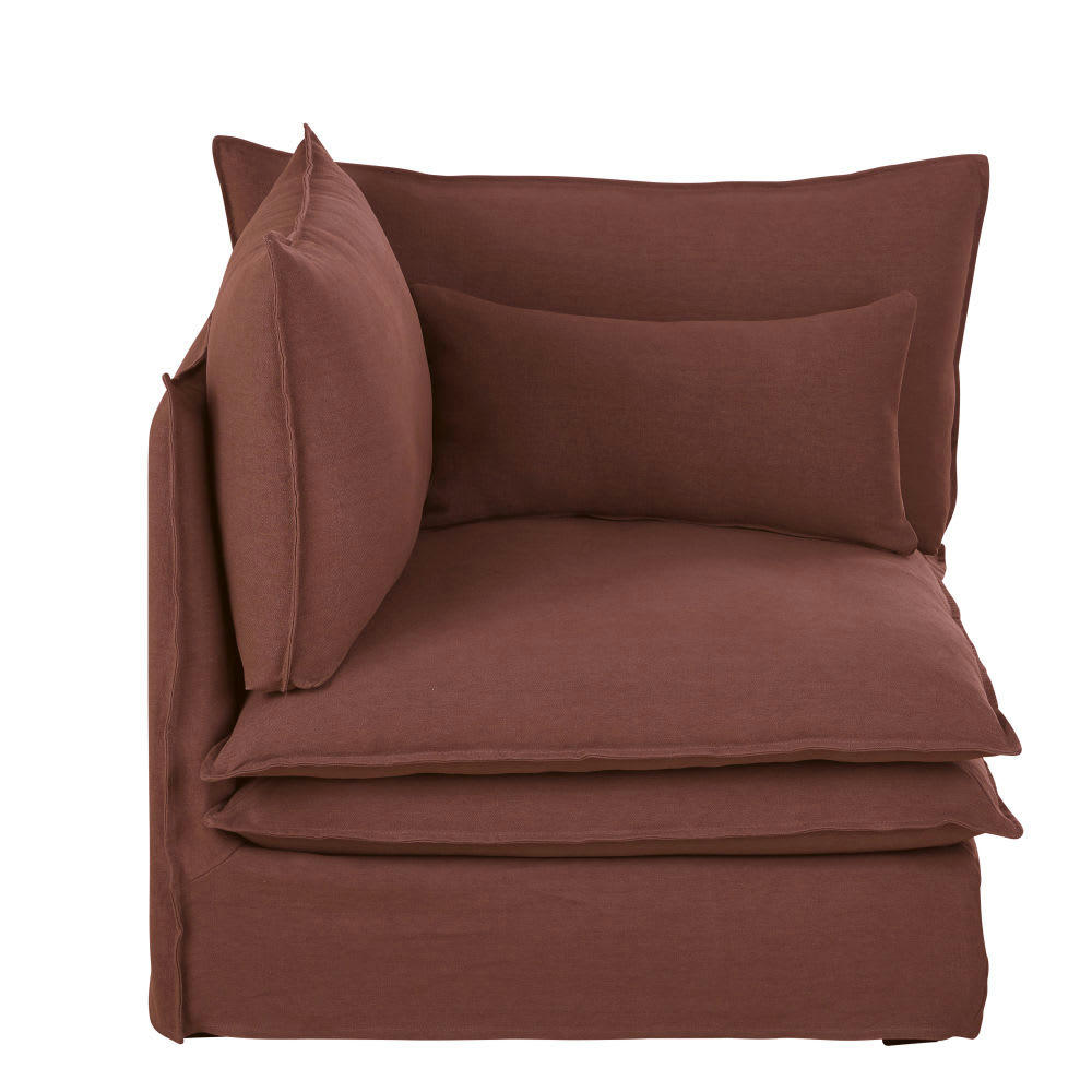 Pompei - Angle pour canapé modulable en lin épais rouge rhubarbe
