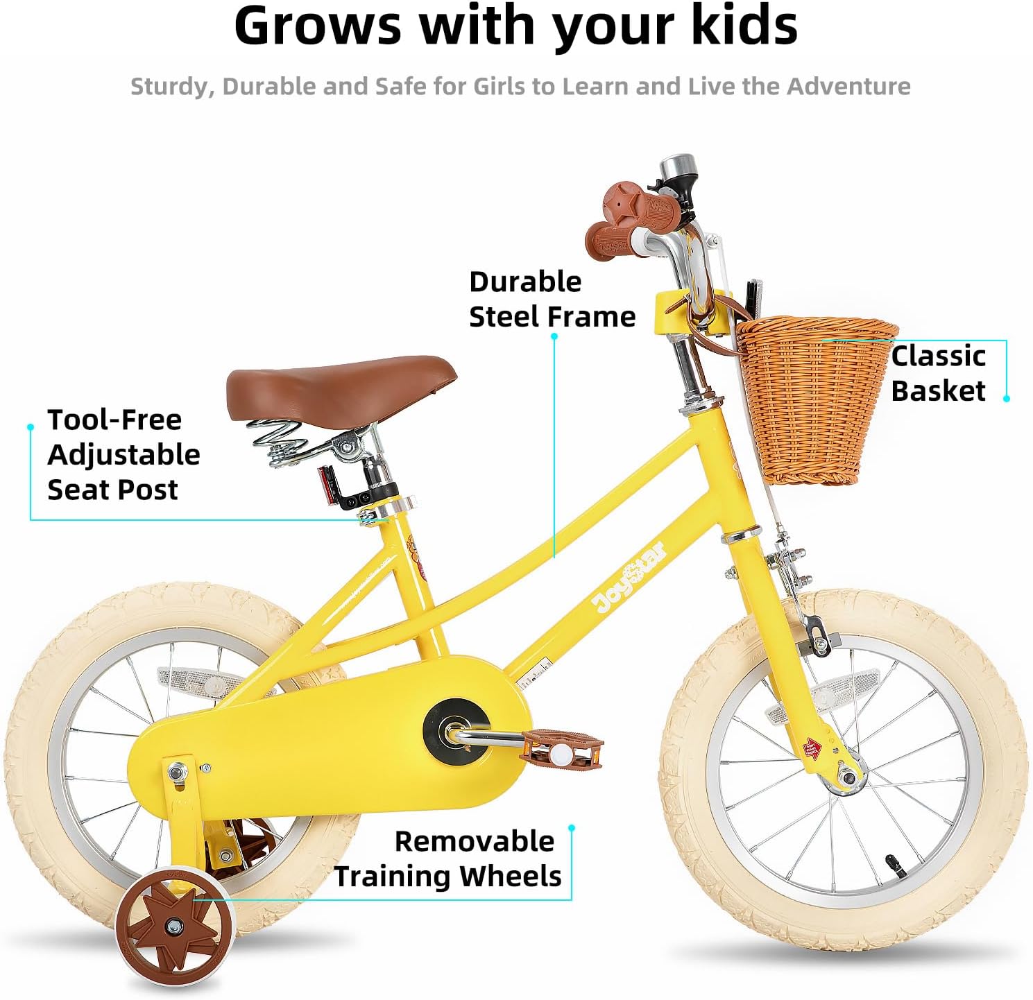 JOYSTAR Girls Bike for 2-12 Years Old Toddlers and Kids, 12 14 16 18“ 20 Retro Style Kids Bike with Training Wheels, 18 20 Inch Children Bicycle with Kickstand