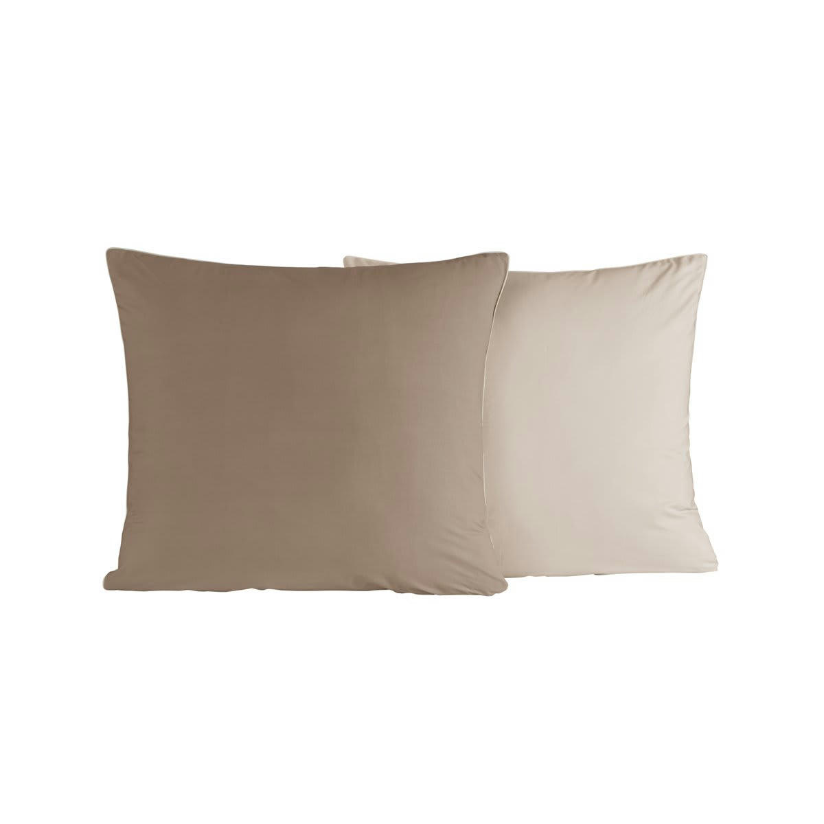 DOZMARY - 2 taies d'oreiller bicolores en percale coton taupe/ficelle 65x65 cm