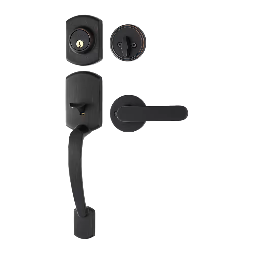 Garrison Contemporary Grip Handle Set & Deadbolt Door Lock Set with Lever, Oil Rubbed Bronze
