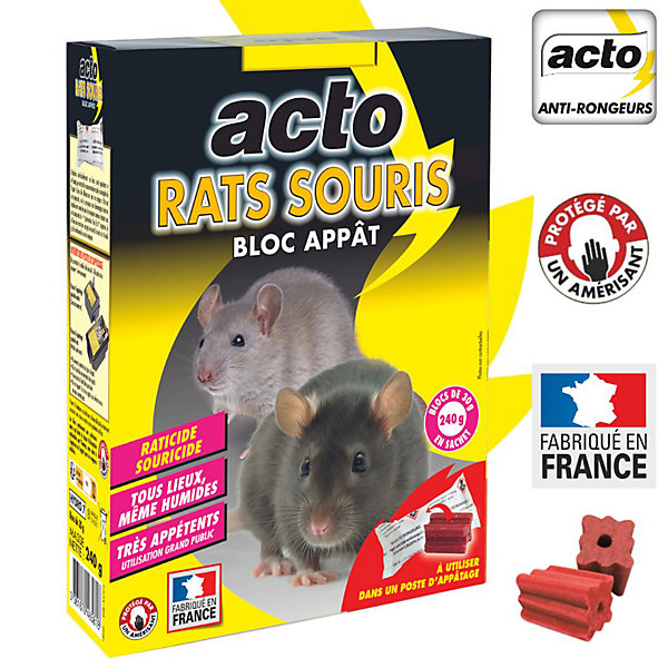 Bloc appât rats et souris 240g - ACTO - HYDRO7