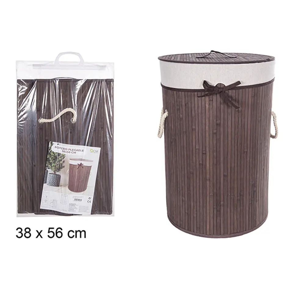 CM Wasmand - stof hout look - met deksel - opvouwbaar - bruin - 38 x 56 cm