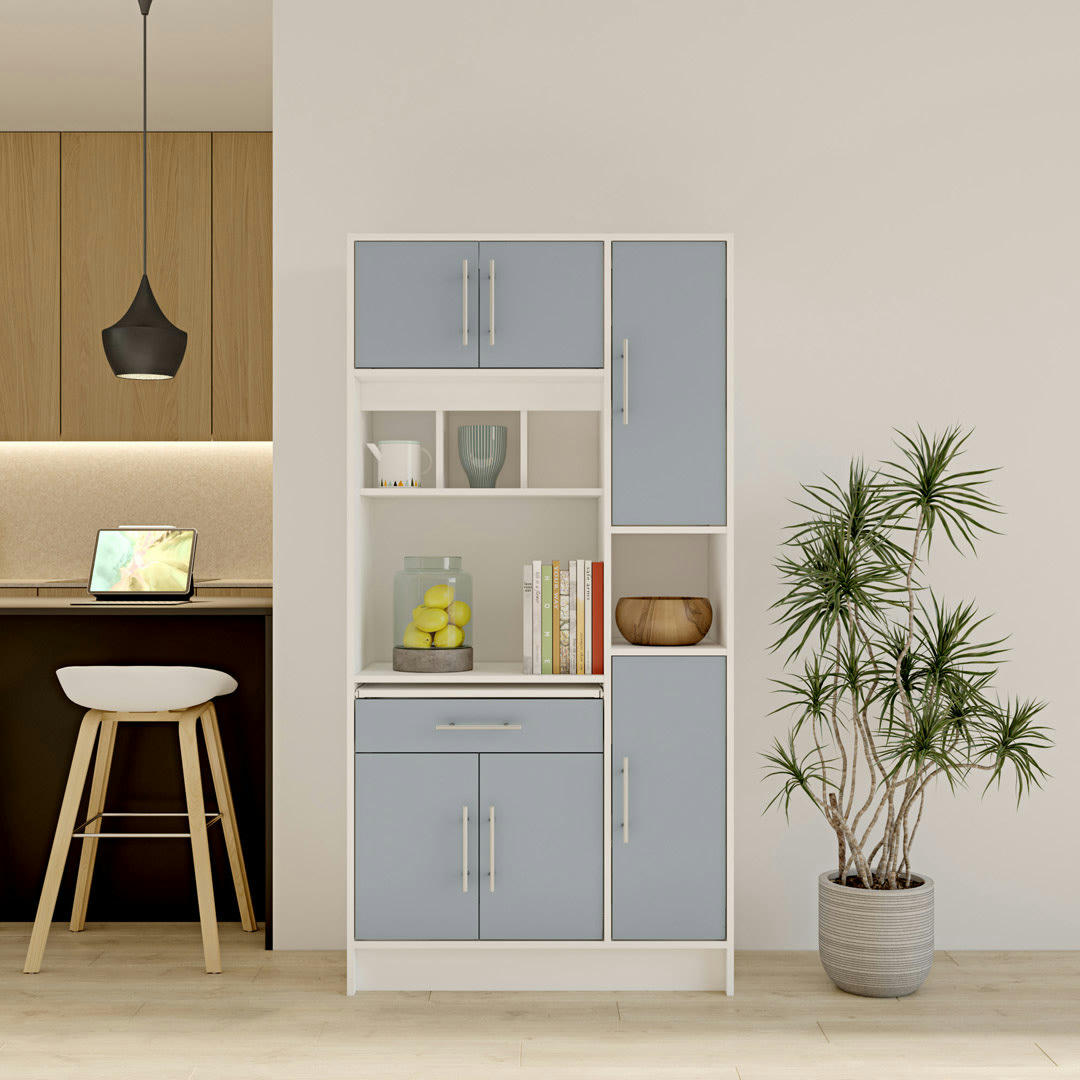 LOUISE - Desserte micro-onde effet bois blanc et gris céladon