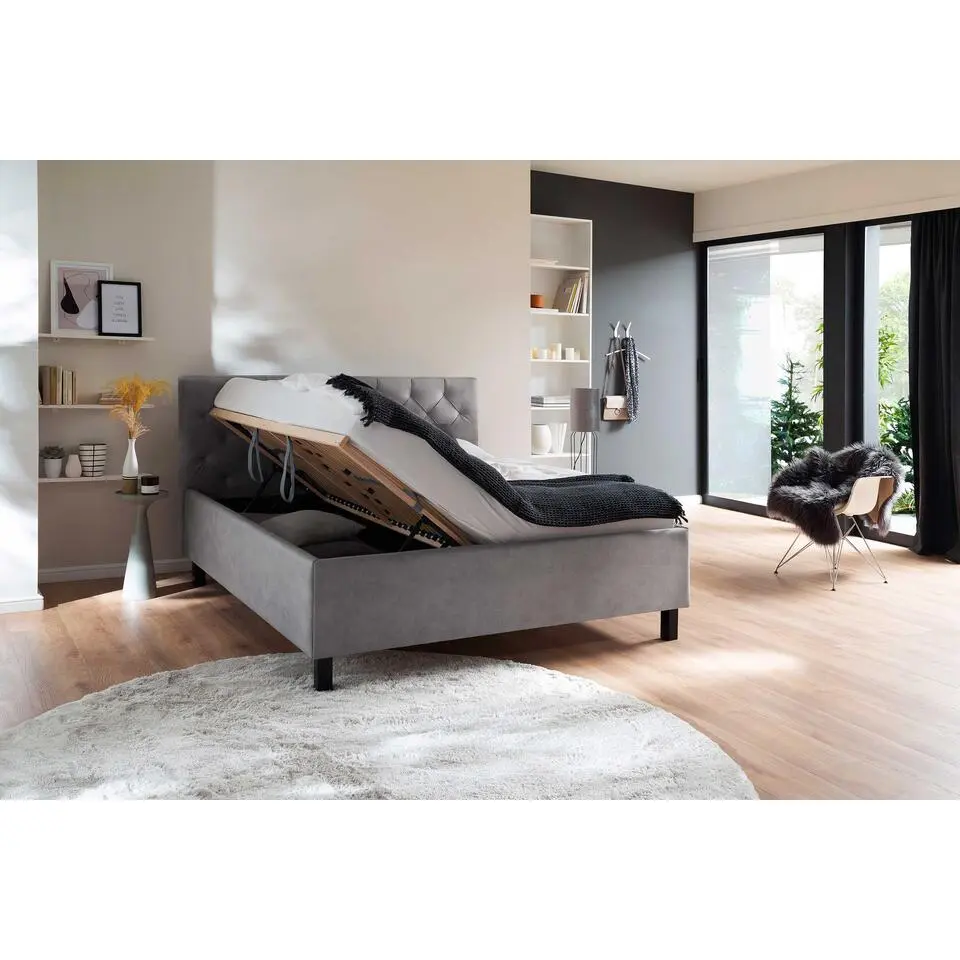 Bed San Marino 180x200cm met opbergruimte kunstleer - grijs/zwart