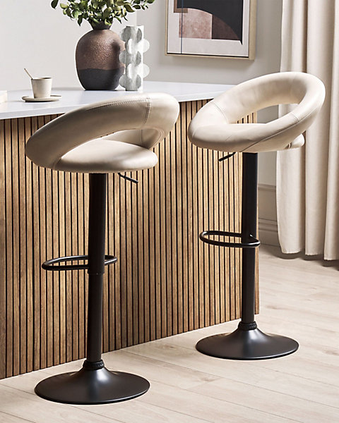 Lot de 2 chaises de bar PEORIA Cuir PU Beige clair