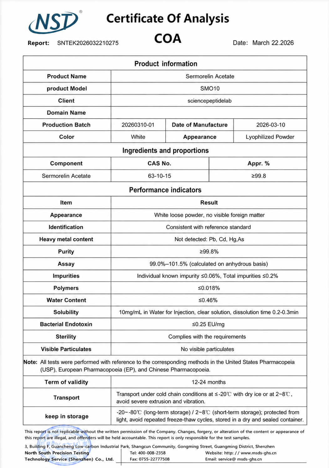 SMO10 | Sermorelin Acetate 10mg × 10 Vials