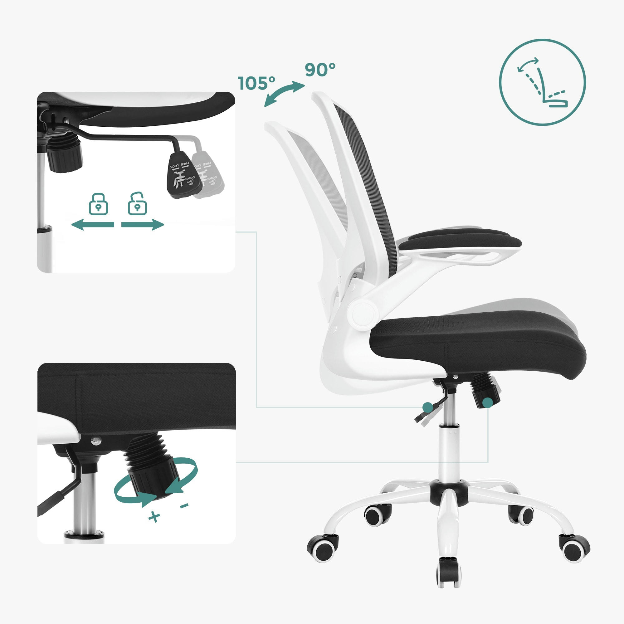 - Chaise de bureau ergonomique toile respirante noir blanc